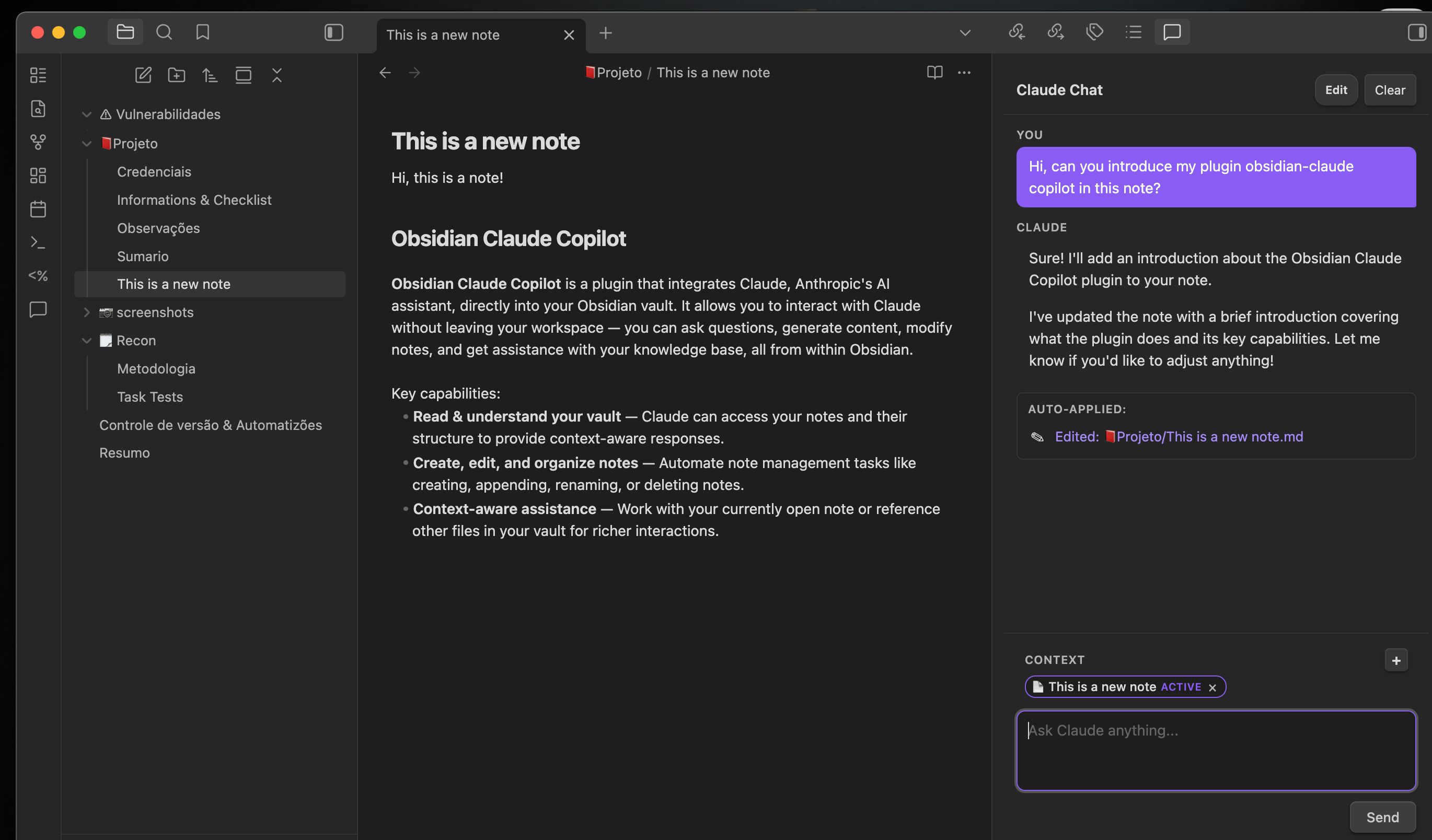 Chat panel with vault-aware context