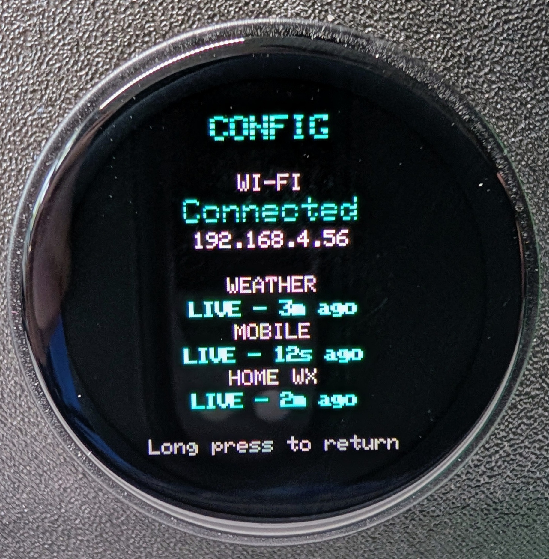 APRSMon Configuration screen showing Wi-Fi IP and backend freshness age