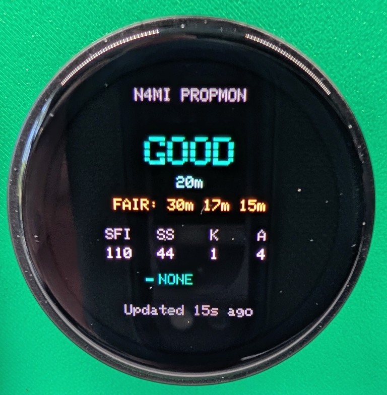 PropMon Overview screen on the round AMOLED display
