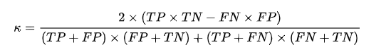 where TP= True Positives, FP=False Positives, TN= True Negatives and FN= False Negatives