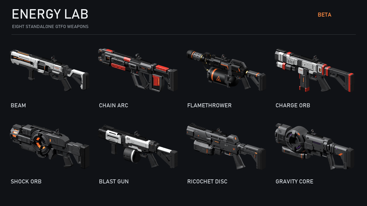 The eight Energy Lab weapons