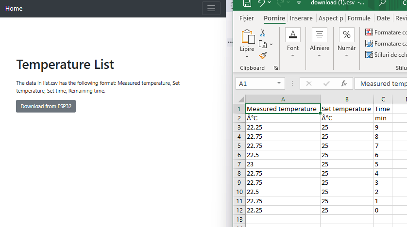 Export temperature data to CSV format