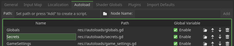 Add secrets.gd file as autoloads