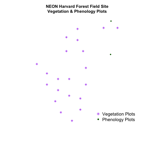 Vegetation and phenology plot locations at NEON Harvard Forest Field Site; all points are visible.