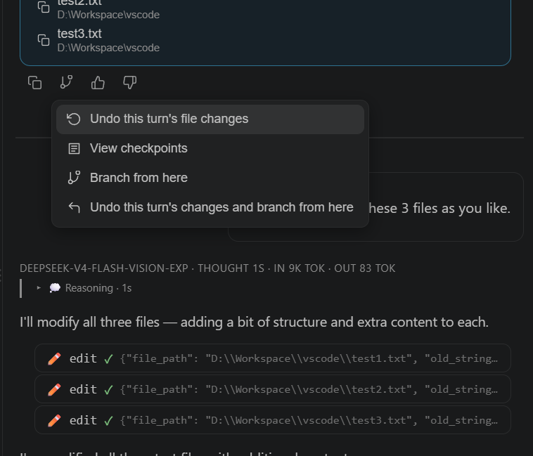 Message actions with undo / checkpoints / branch