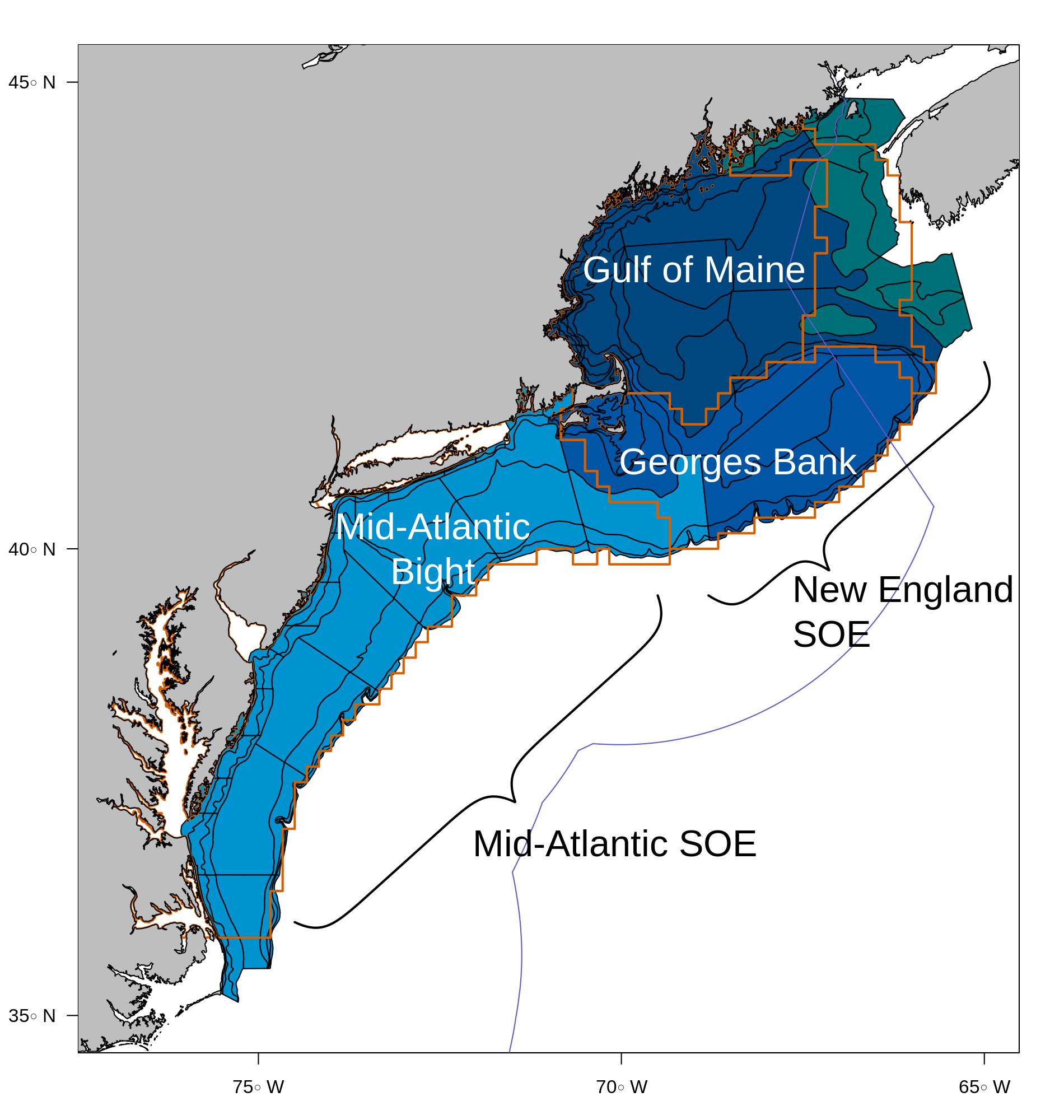 Georges Bank as defined by NEFSC trawl survey strata. SOE = State of the Ecosystem report