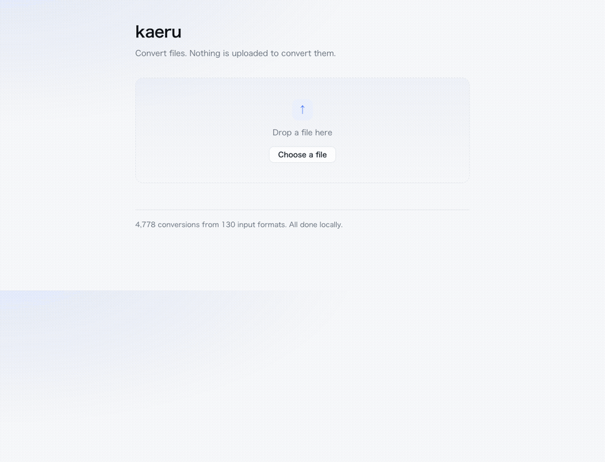 kaeru converting a confidential .docx to Markdown, entirely on the local machine