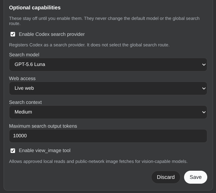 Optional Codex search and view_image capabilities