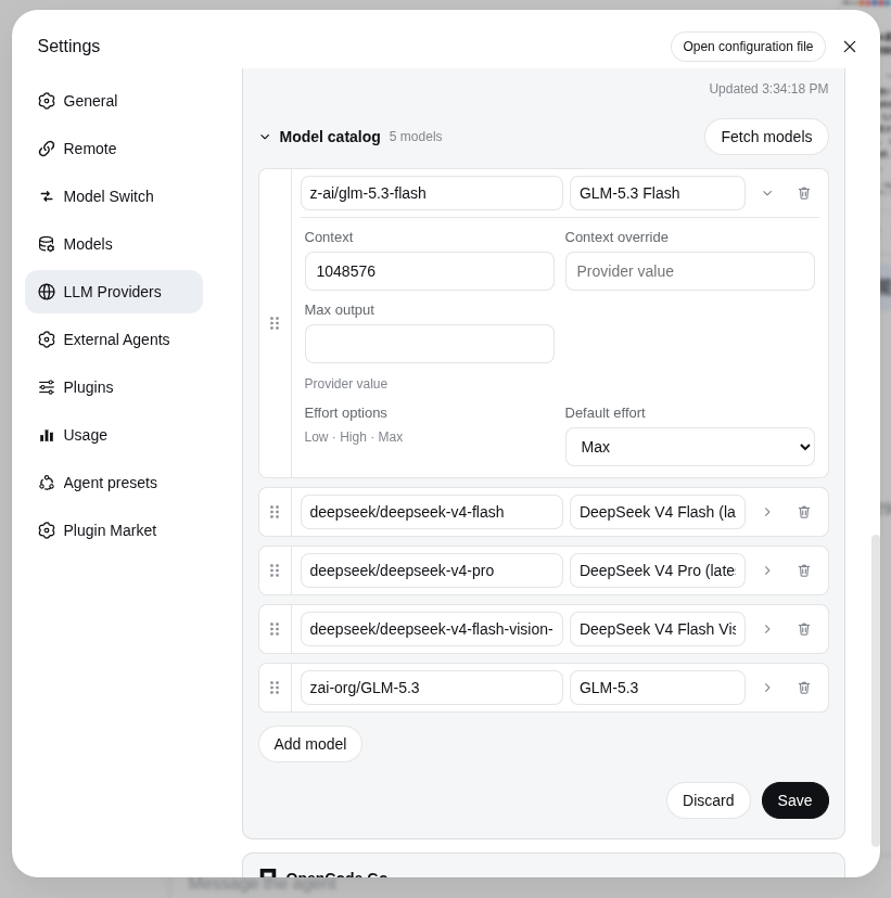 Sortable Command Code model catalog with official effort options