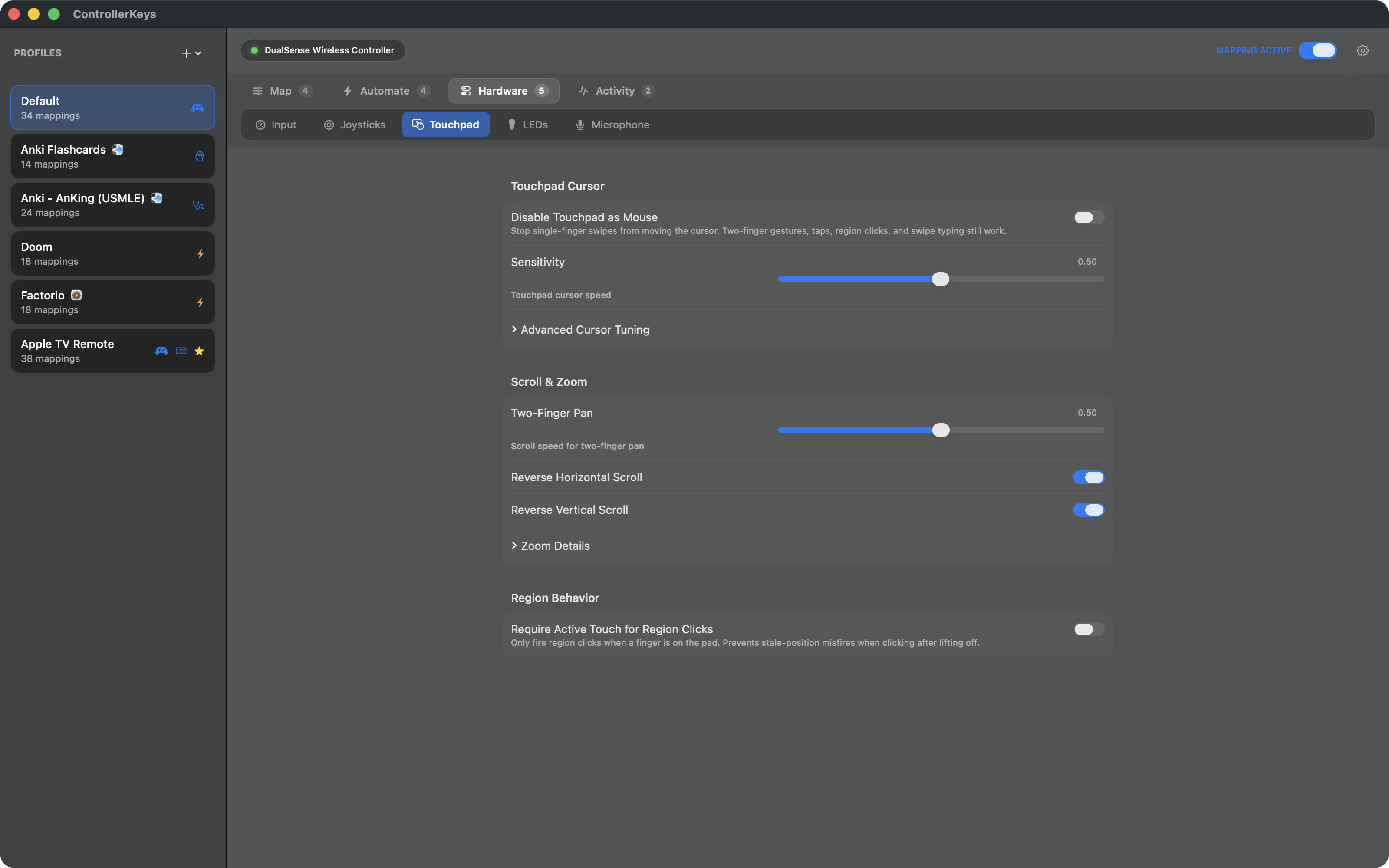 DualSense Touchpad Settings