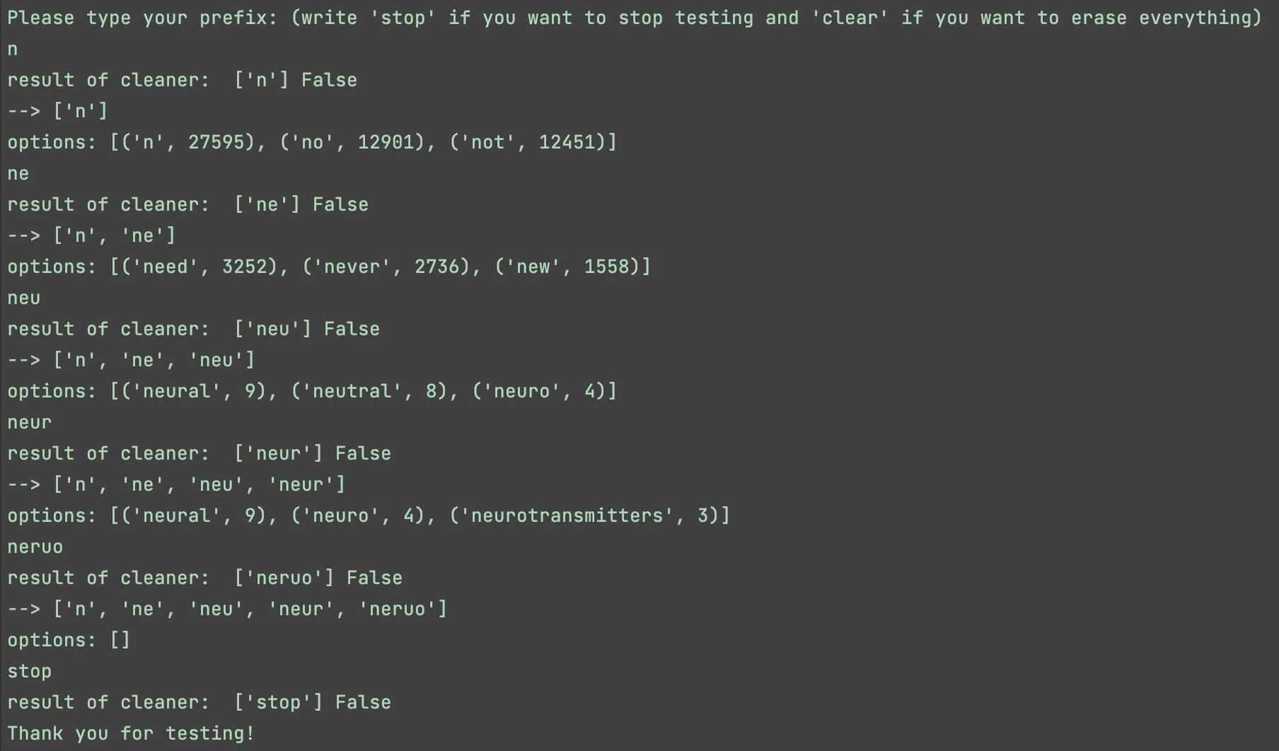 Text prediction model