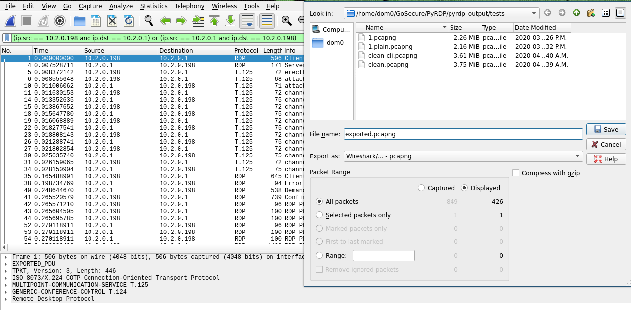 Filtering the exported trace