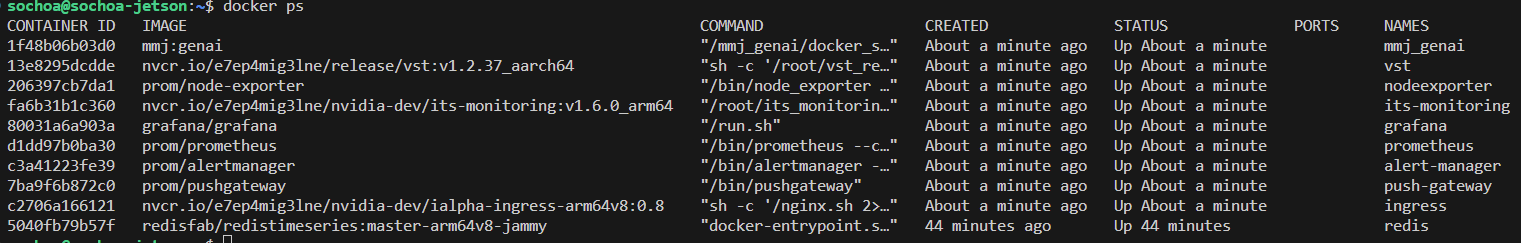 Image showing the running containers