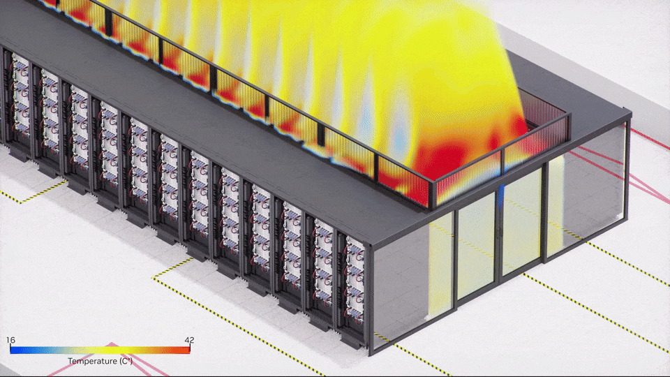 Animated temperature field inside a data-center hot aisle