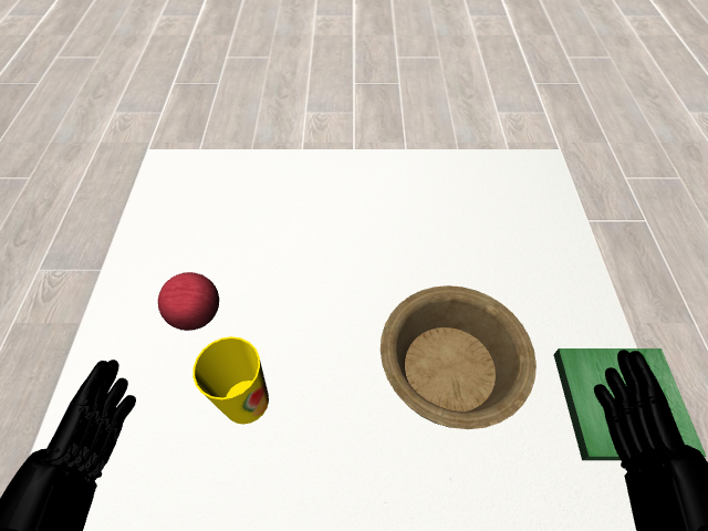 Dexterous humanoid hands preparing to pour from a cup into a bowl