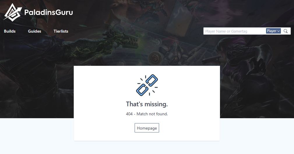 Paladins.guru returning a 404 match not found page