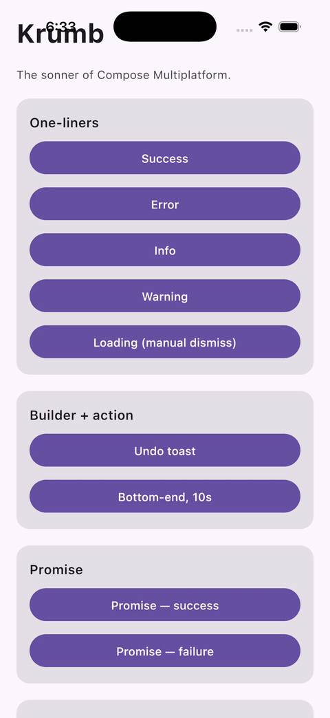 Krumb toast notifications demo