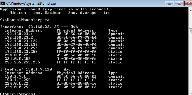 Win7 ARP after