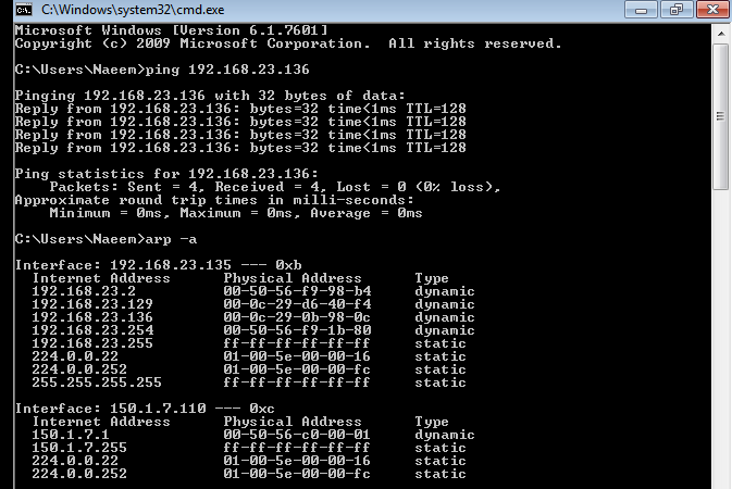 Win7 ARP before