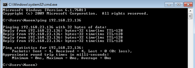 Win7 ping Win10