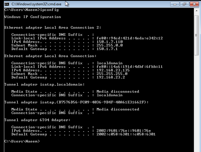 Win7 ipconfig