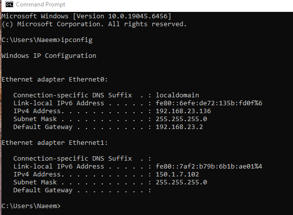 Win10 ipconfig