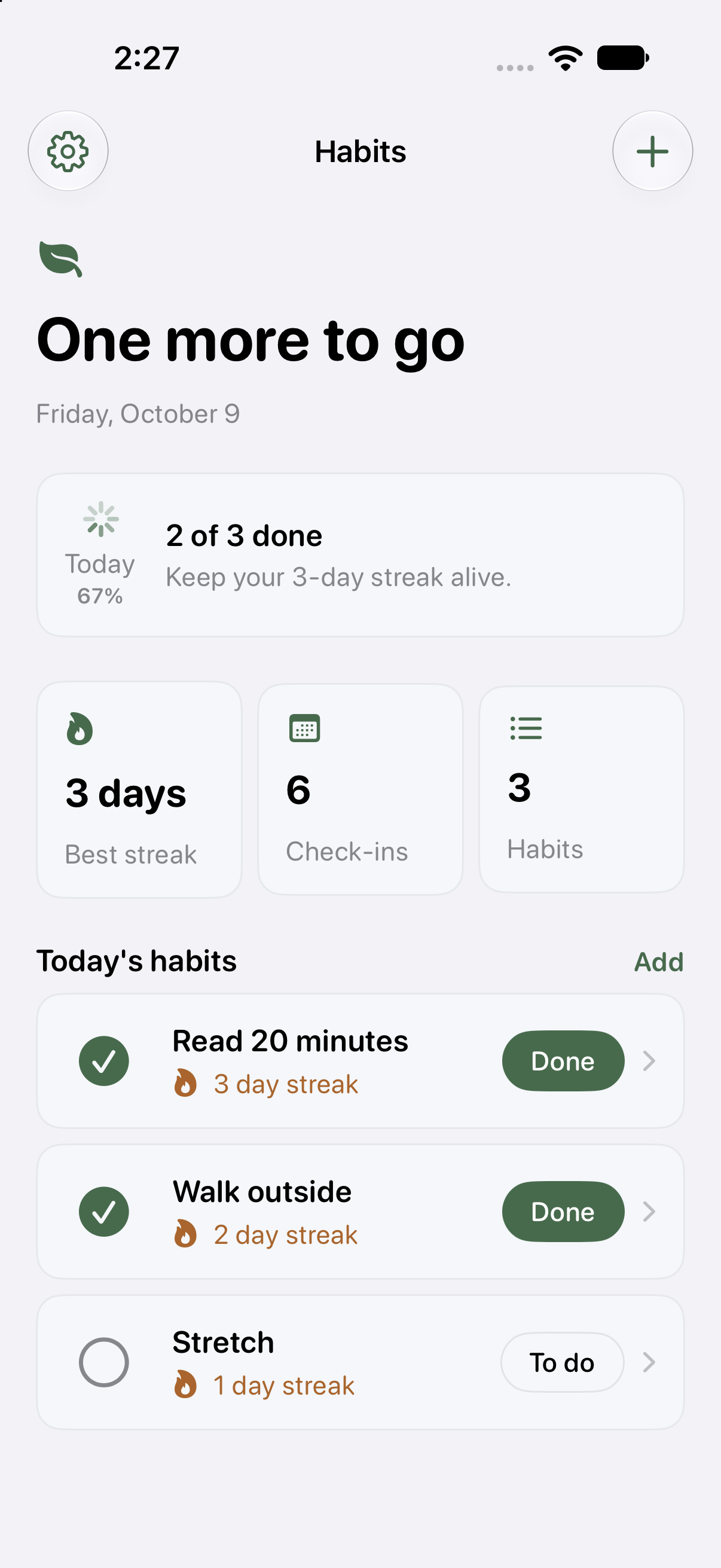Populated HabitTracker in the iOS Simulator
