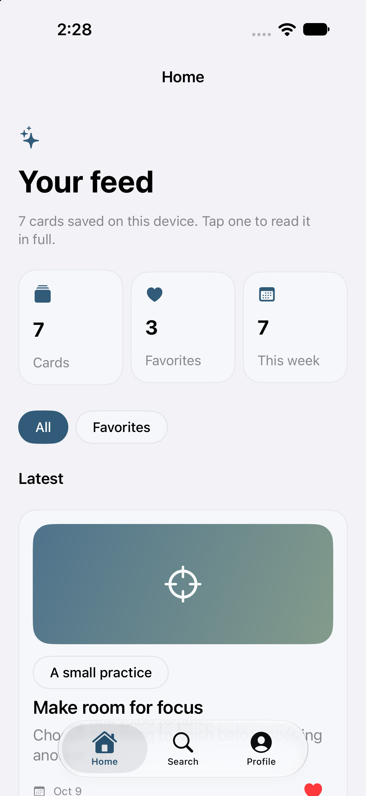 Populated TabFeed in the iOS Simulator