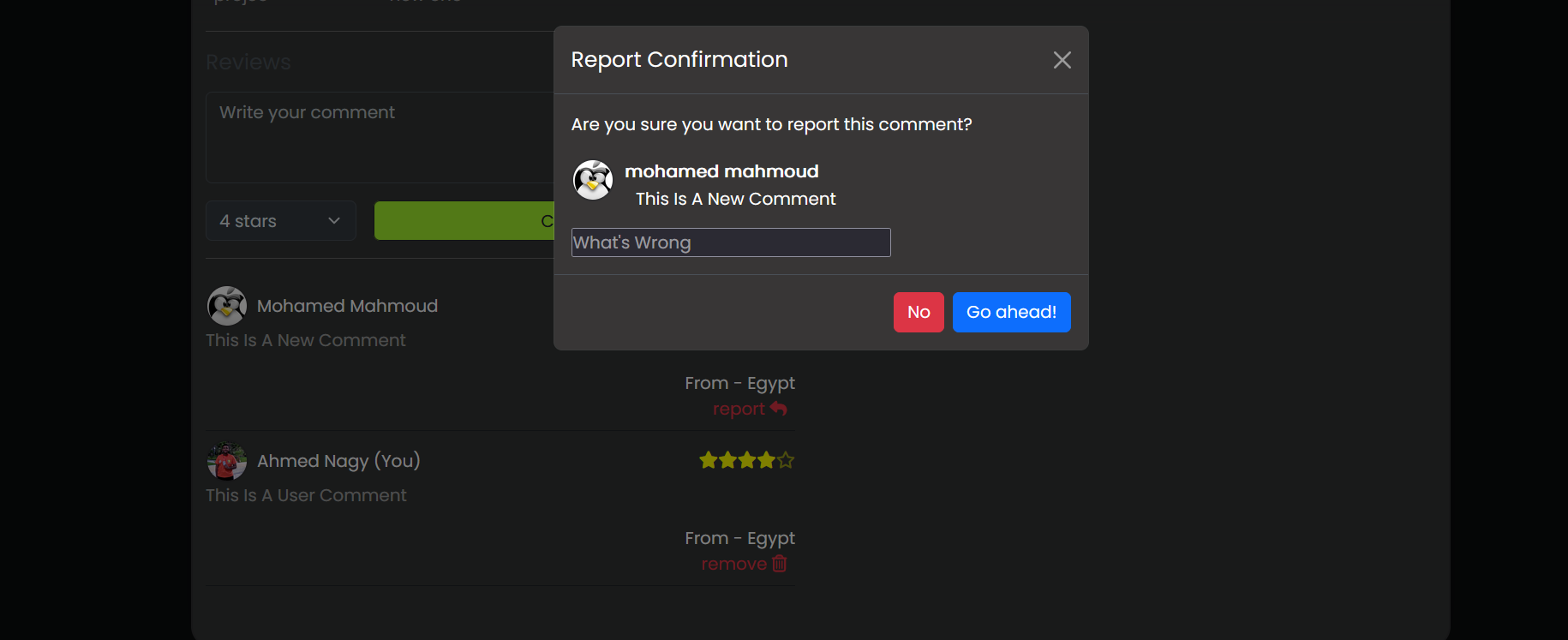 User Reporting a Comment