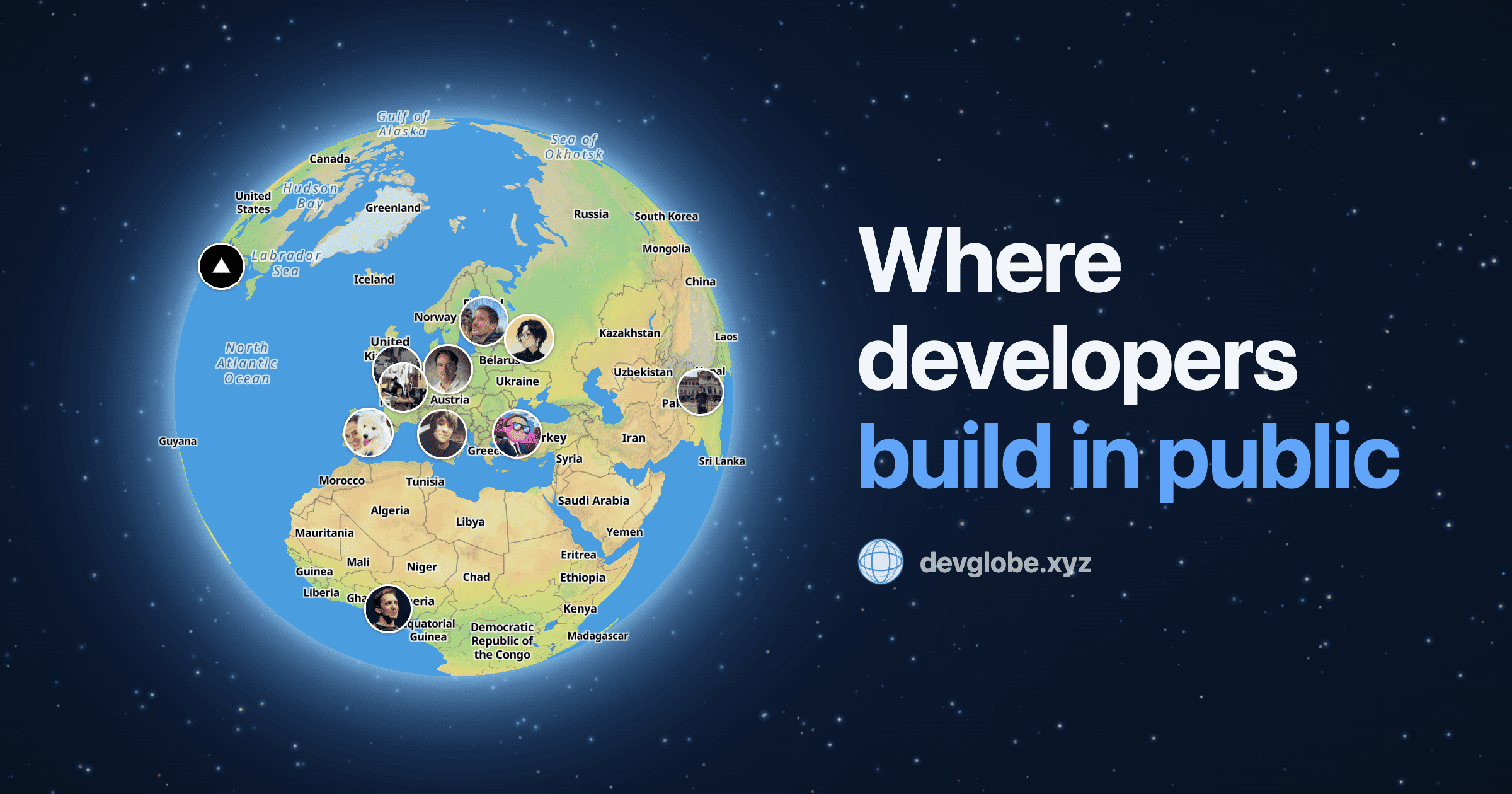 DevGlobe — developers coding live on a 3D globe