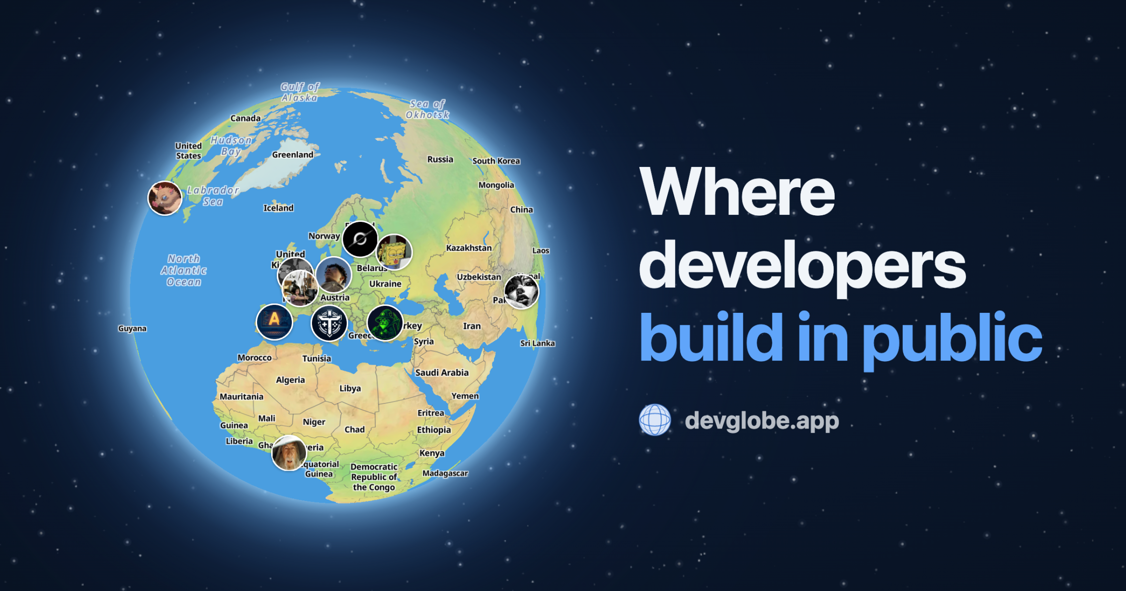 DevGlobe — developers coding live on a 3D globe