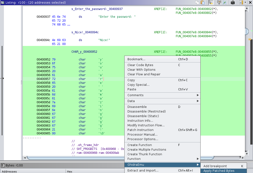 GhidraEmu apply patched bytes