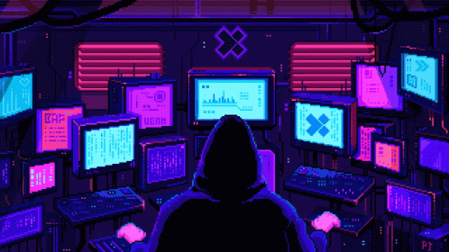 pixel guy using computer