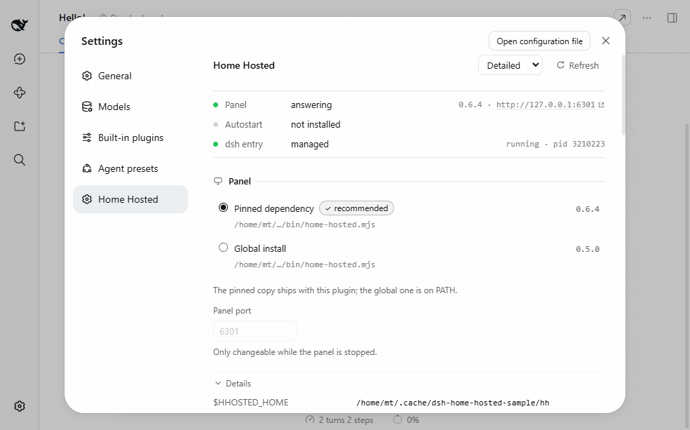 The plugin's page: Detailed and Compact styles, under Settings → Home Hosted