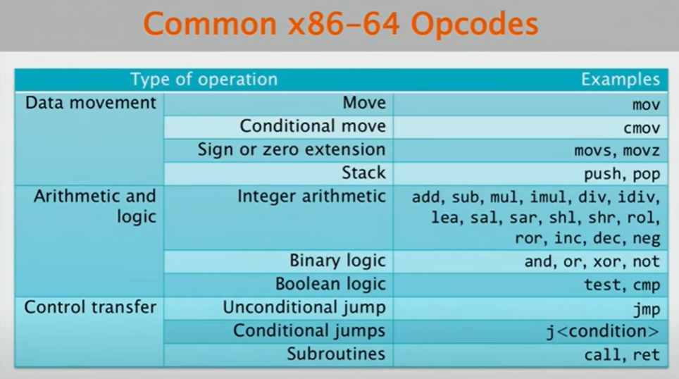 common opcodes