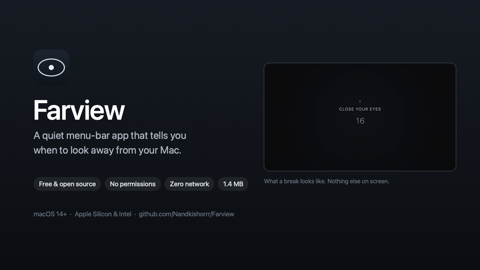 Farview: a quiet menu-bar app that tells you when to look away from your Mac
