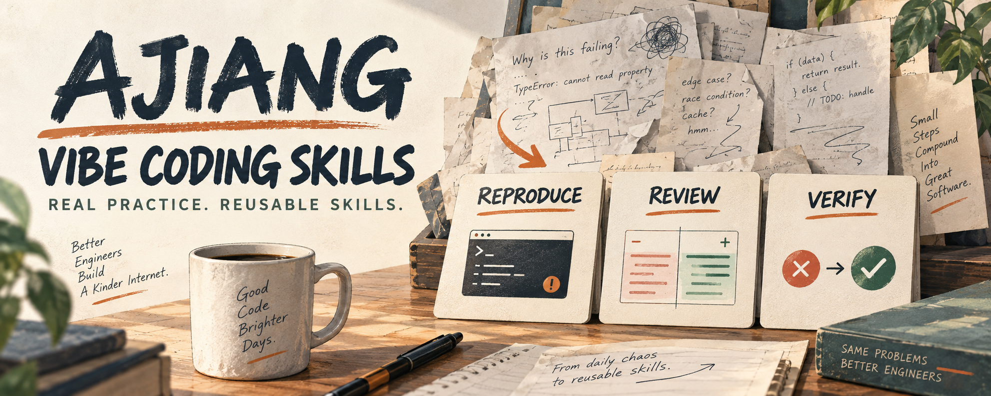 阿江的 Vibe Coding Skills：把日常开发、复现、审查与验证的实践，整理成可复用的方法卡片