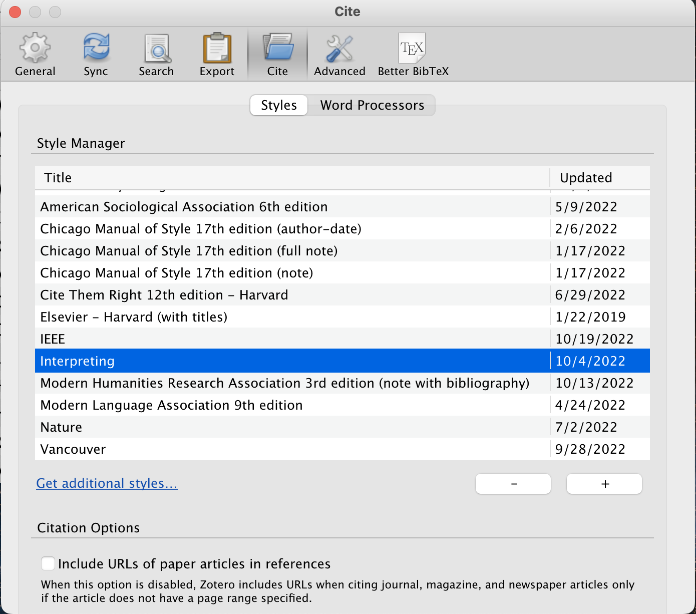 Use the Interpreting style in Zotero