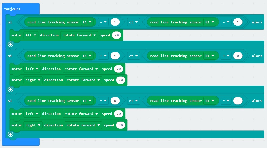 Code Suivi ligne avec capteur distance US