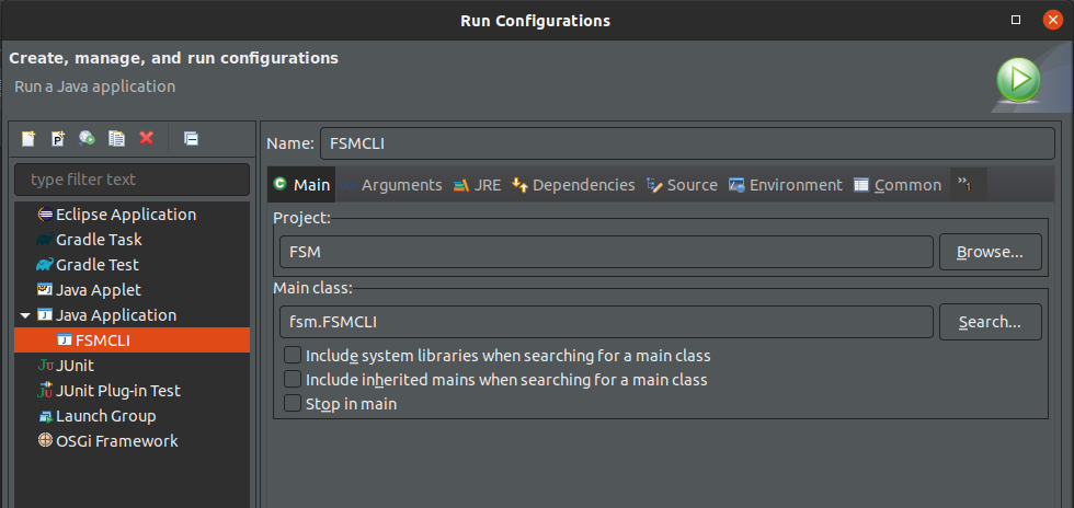 Run configuration main