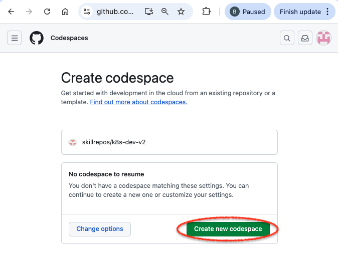 Creating new codespace from button