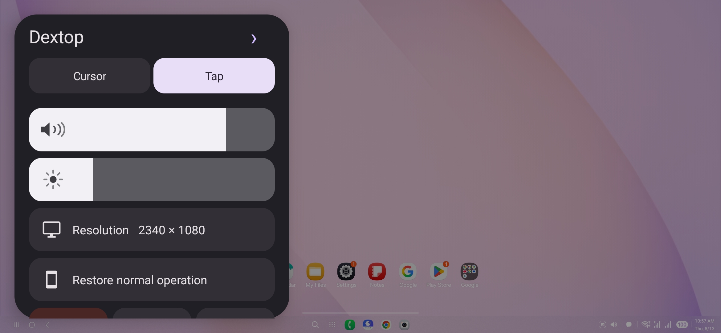 Dextop control overlay