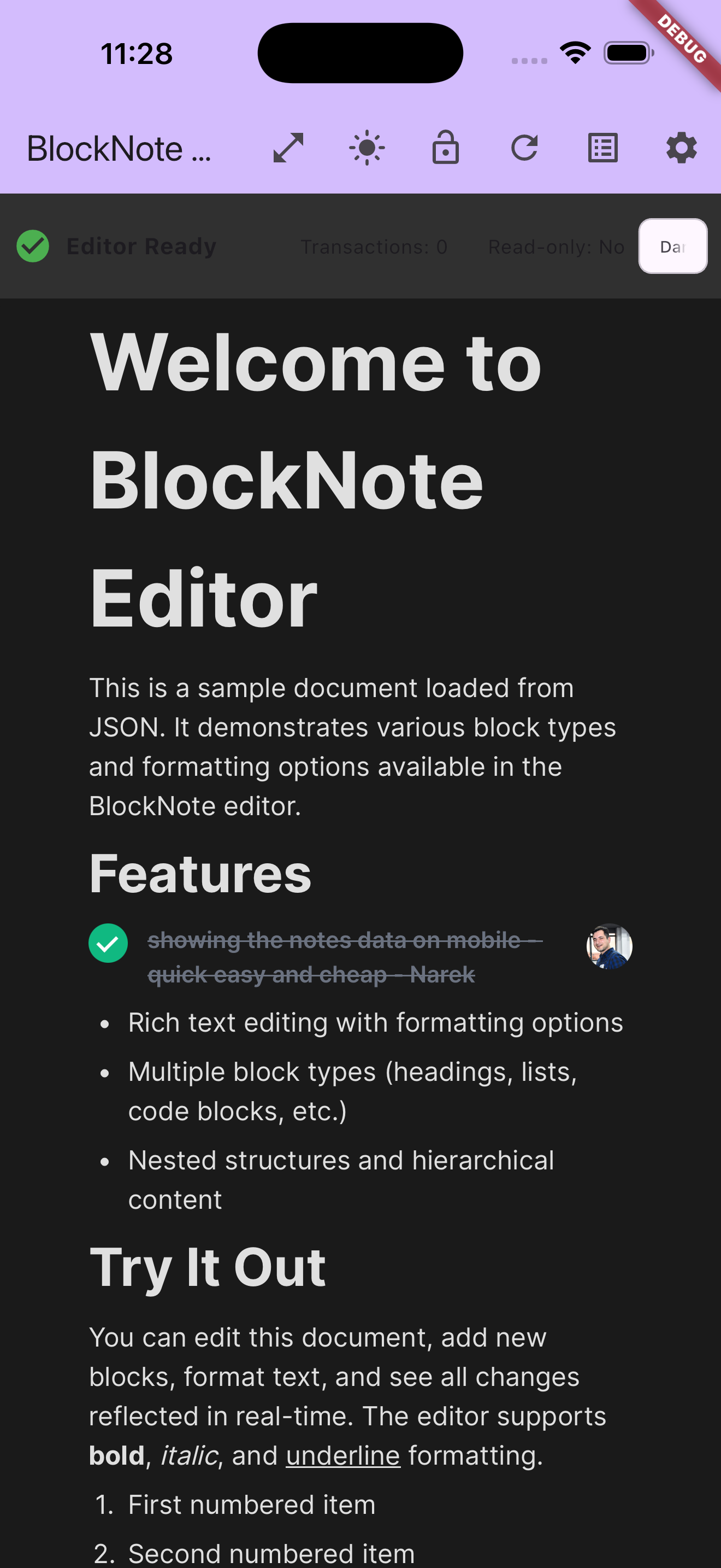 Editor - Dark Mode