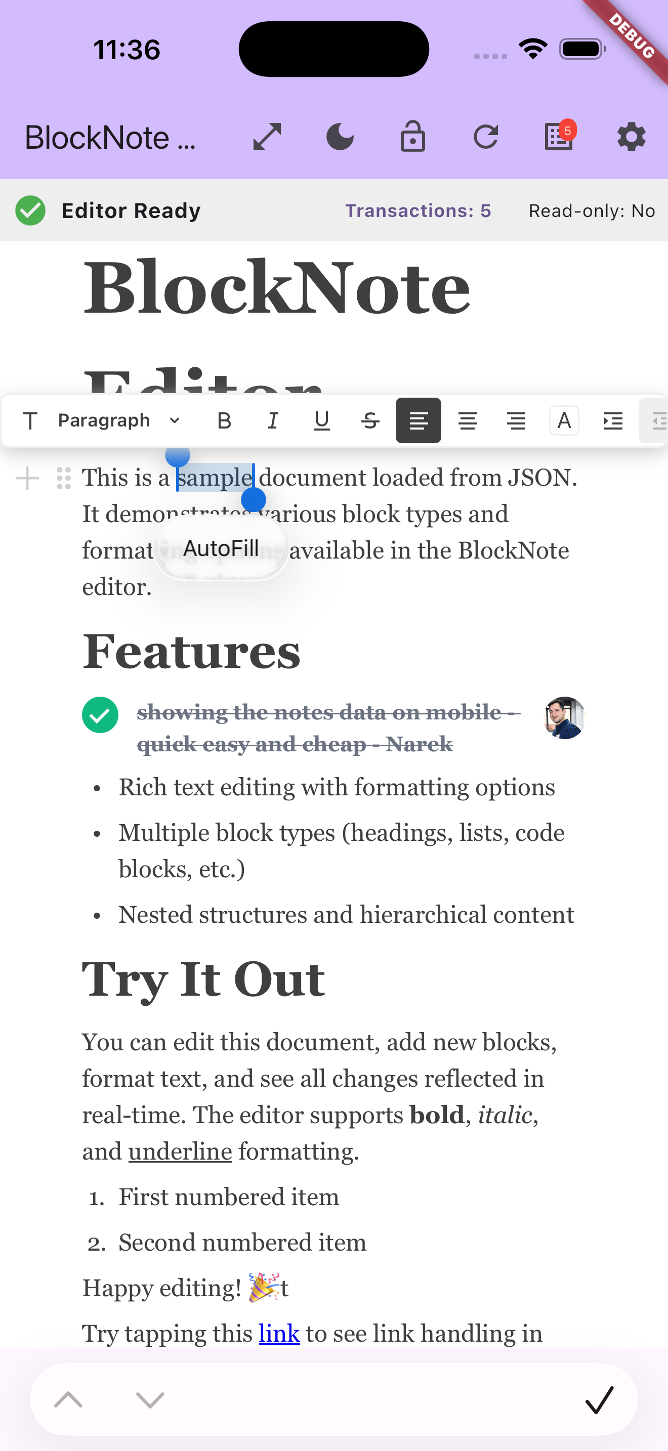 Formatting Toolbar