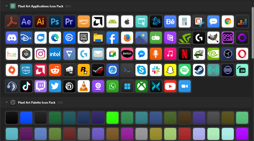 Application and palette icon pack