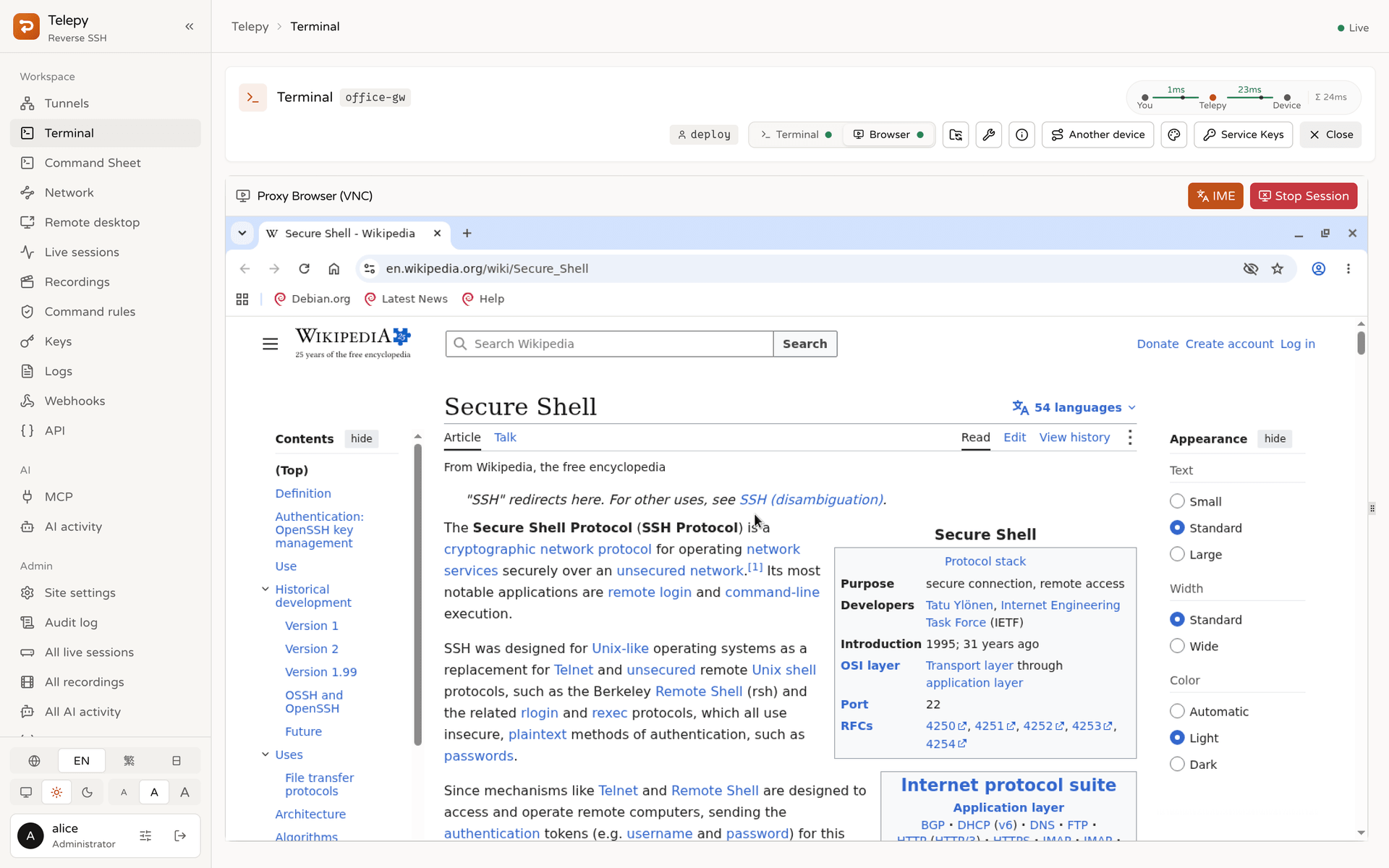 Remote browser