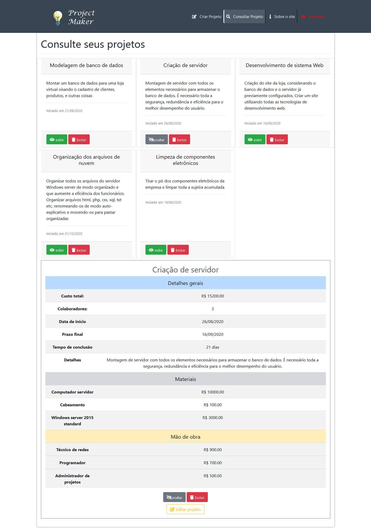 Exemplo de projeto individual