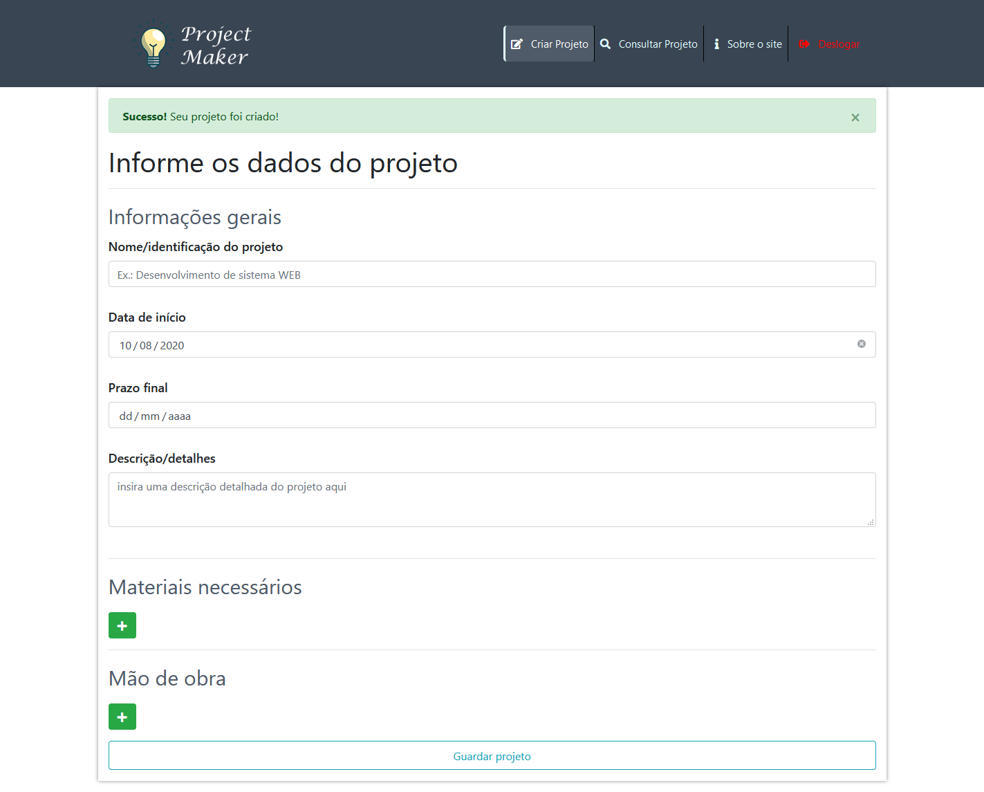 preenchimento do formulário com informações certas