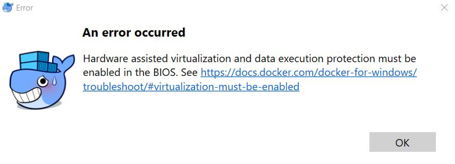 Docker Desktop - An error occurred - Hardware assisted virtualization ….