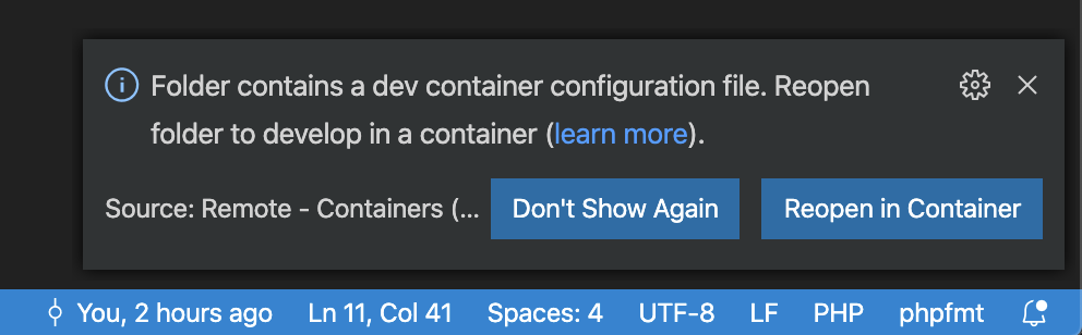 Folder containers a dev container configuration file.